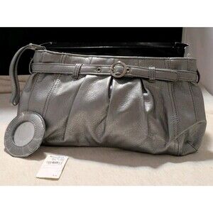 Vintage Neiman Marcus Clutch Purse Bag Silver Wristlet Zipper Closure Mirror Tag